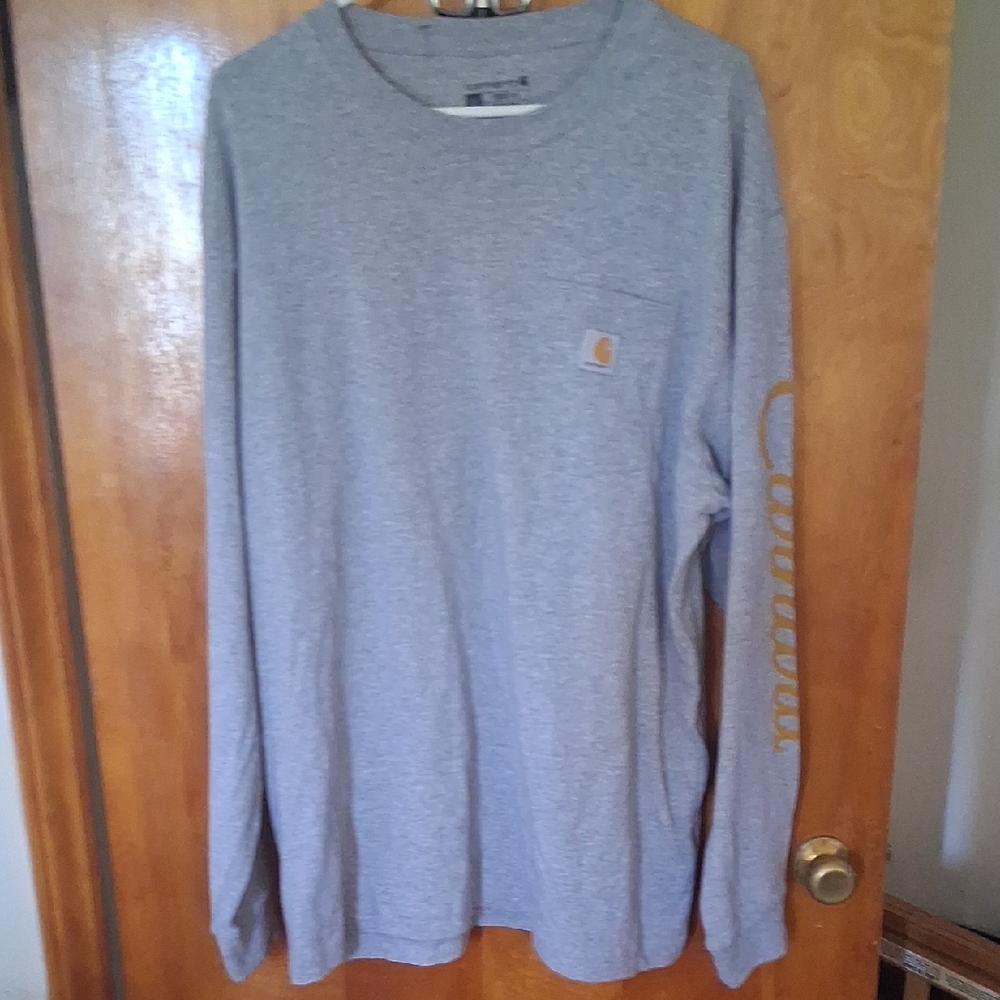 Carhartt Heather Gray Long Sleeve Crew with Tan Logo
